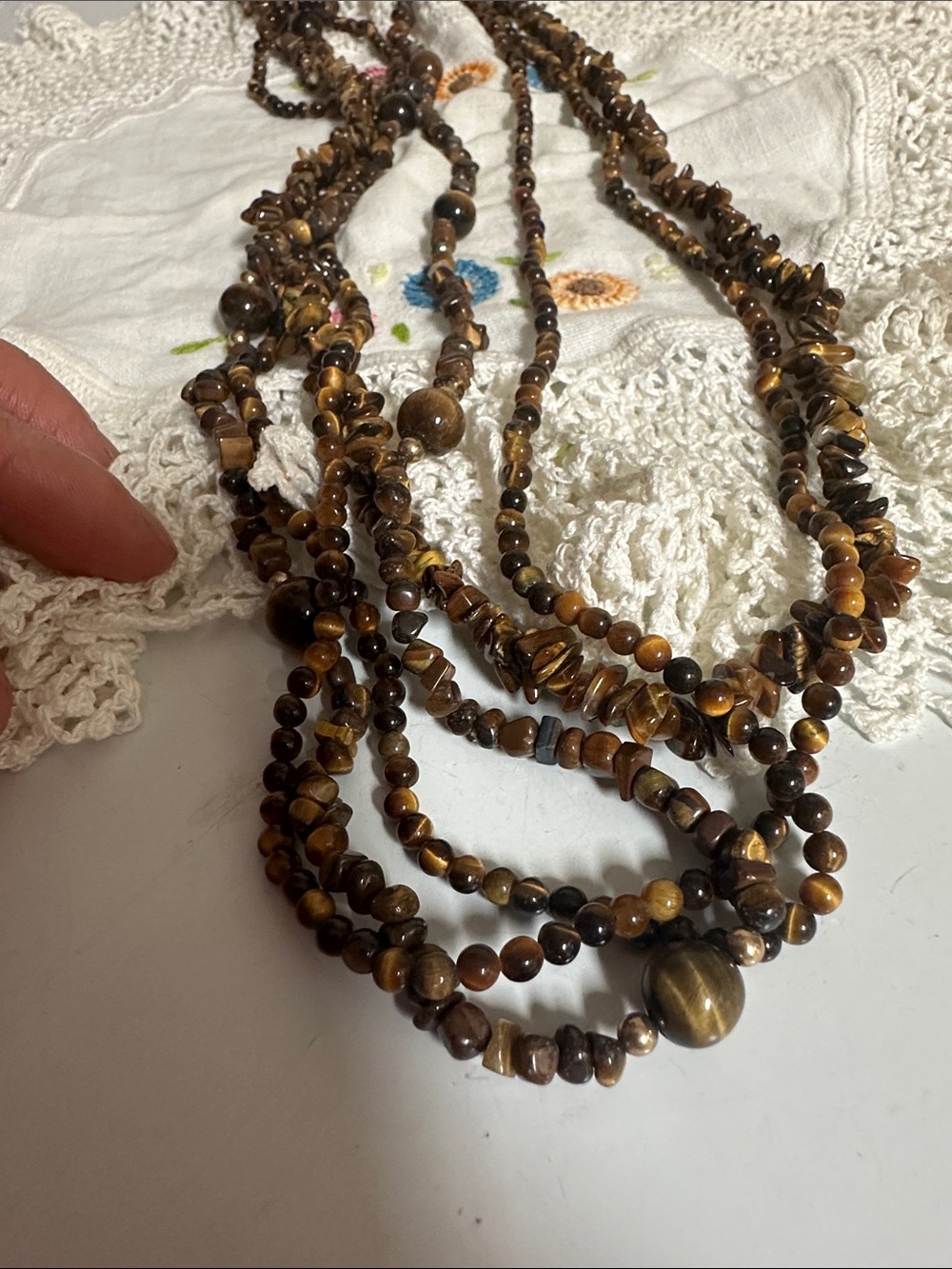 Multi-Strand Brown Tiger's Eye Beaded Necklace - Picture 2 of 9